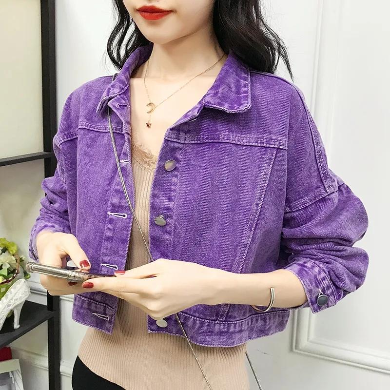 

Women's Jackets Korean Cropped Denim Jacket Women 2021 Spring Autumn Casual Loose High Waist Jean Street Long Sleeve Short Outerwear Tops, Black;brown