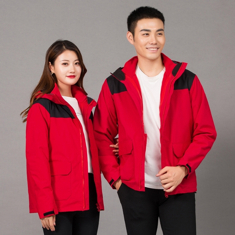 

Outdoor two-piece suit men' women' windproof and warm group school uniform can be printed, Red