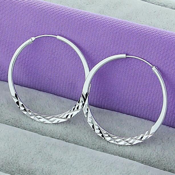 

women's Big ear ring 5cm Charm ear Hoop & Huggie Jewelry gift 925 silver plating circle decorative pattern Earrings