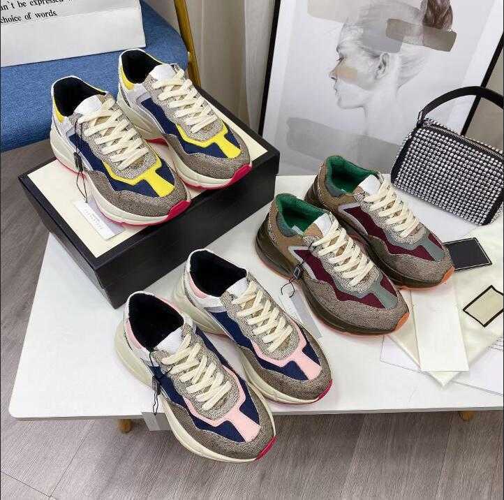 

2021 Designer Rhyton Sneakers Beige Men Trainers Vintage Luxury Chaussures Ladies Shoes Designer Sneakers with box size 35-46, Color 3