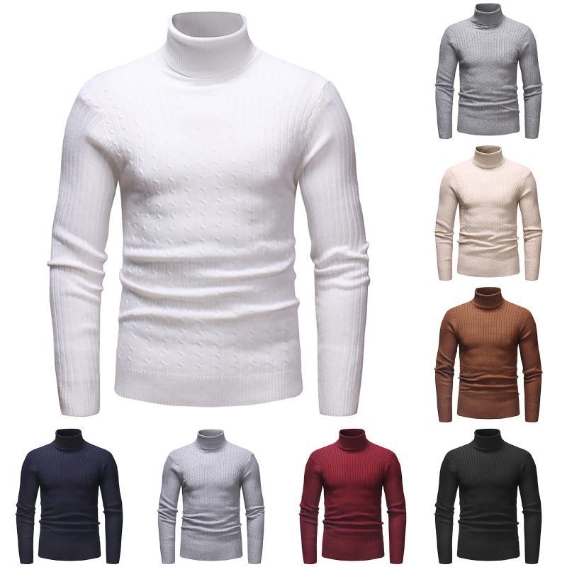 

Men's Sweaters Casual Men Winter Solid Color Turtle Neck Long Sleeve Twist Knitted Slim Sweater Pullover Knitwear#G4, White;black