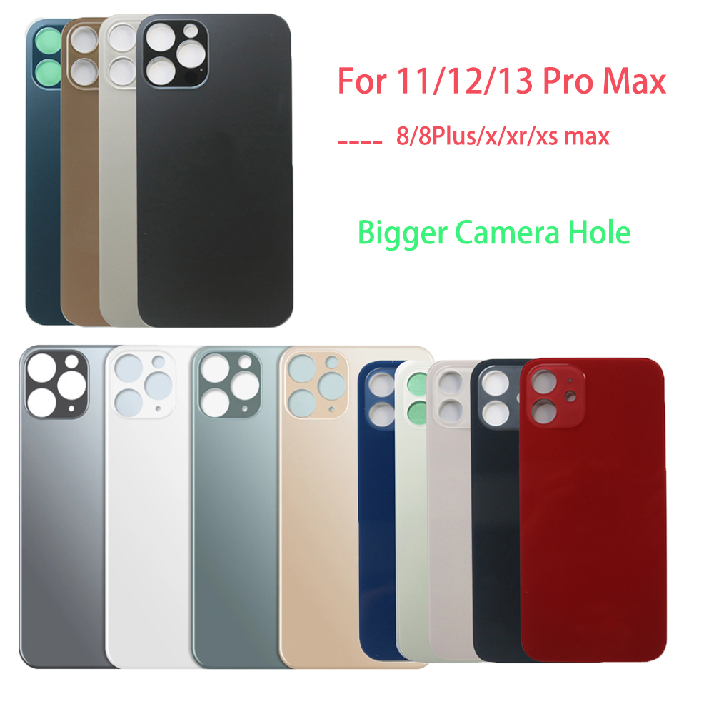 

50Pcs Back Glass with big hole housing for iphone 8 Plus XS XR 11 12 13 Pro Max SE battery Cover Rear Door Case Replacement