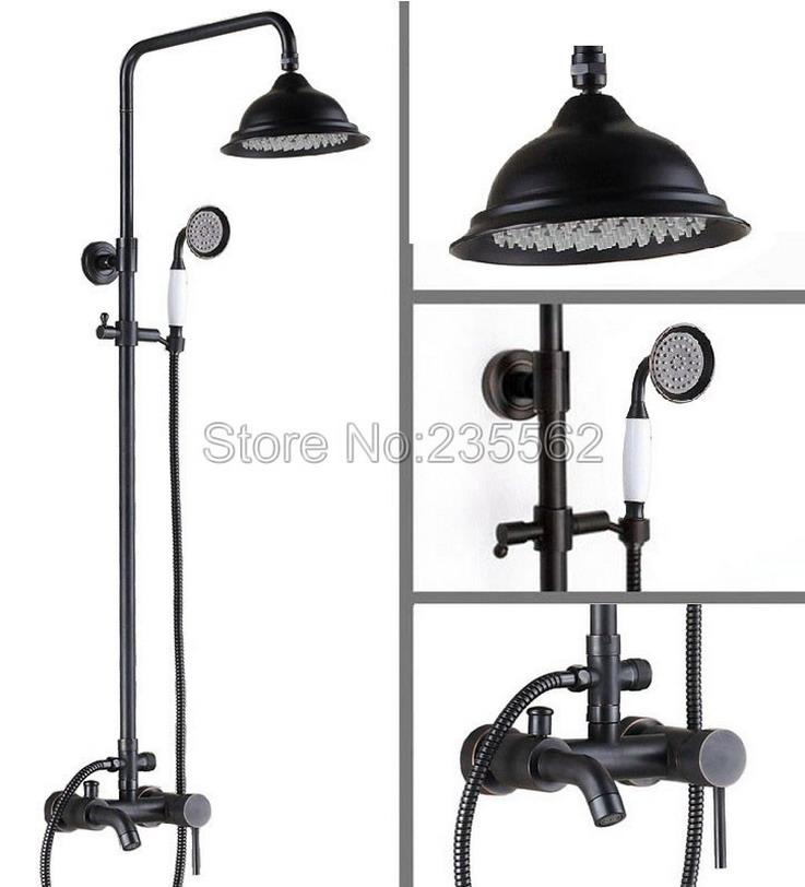 

Black Oil Rubbed Brass Bathroom Rain Shower Faucet Set With Bathtub Mixer Tap + Handheld Spray Lrs324 Sets