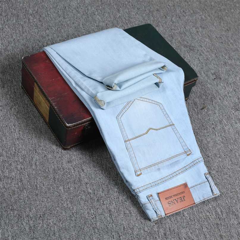 

Summer Business Casual Light Blue Jeans Comfortable and Soft High-quality Cotton Stretch Men's Straight Brand Trousers 211108