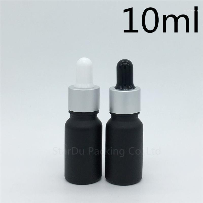 

Storage Bottles & Jars 200pcs/lot 10ml Black Frosted Glass Essential Oil Bottle With Dropper 10cc Perfume