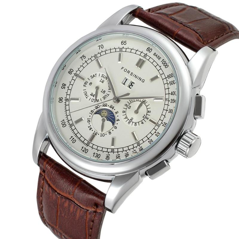 

Wristwatches Forsining Top Selling Watch Automatic Genuine Leather Moon Phase Men Business Mens Watches Skeleton Mechanical Relogio, Automatic watch