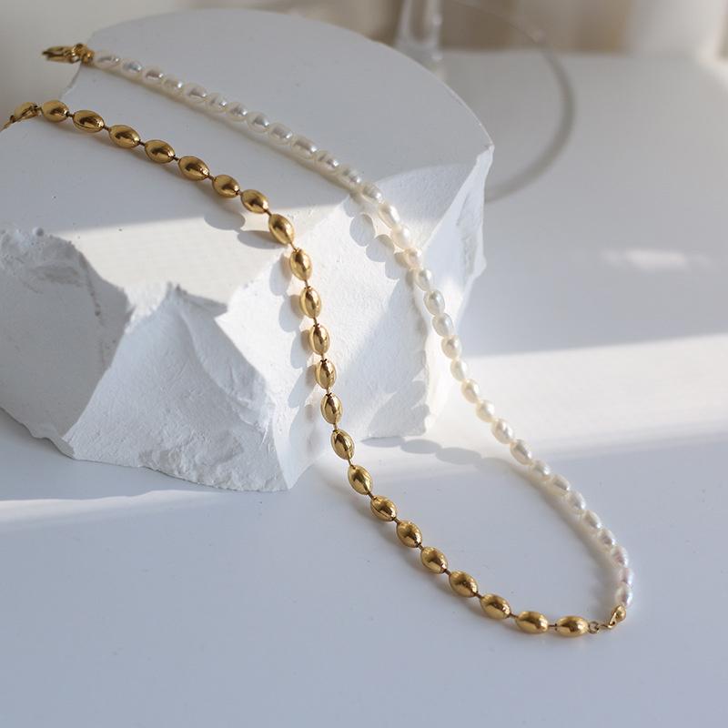 

Pendant Necklaces Stainless Steel Irregular Pearl Freshwater Necklace Choker Short Chain Summer On Neck For Women Steampunk 2021 Trends Jewe