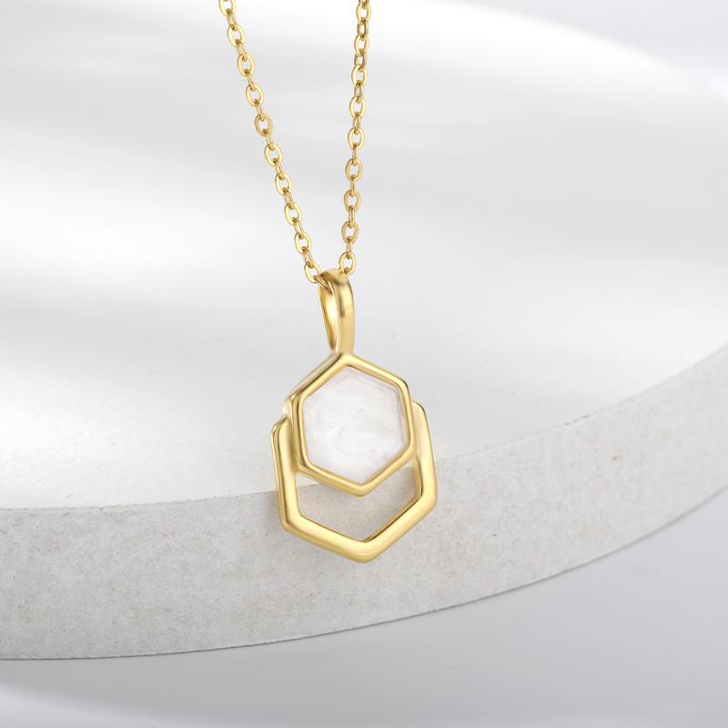 Pendant Necklaces Stainless Steel Minimalist Polygonal Malachite White Charm Necklace Shell For Women Fashion Jewelry Gift-image-708054582