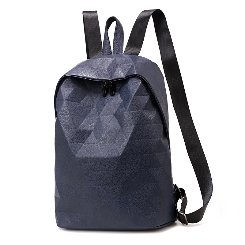 

men leathers shoulder bags street trend geometric Rubiks cube splicing joker backpack college wind plaid student bag personality large capacity leather handbag, Blue