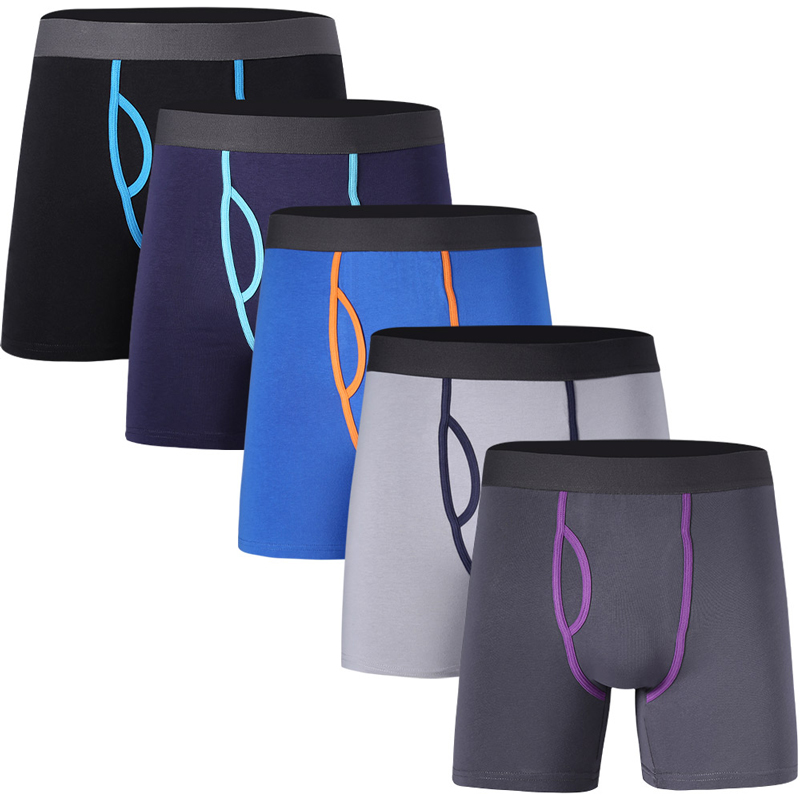 

5 Pcs/Lot Long Boxers Men Boxer for Men Cotton Soft Breathable Mens Underwear Men Boxershorts Male U-convex US Size S M L XL XXL, D0901-5t
