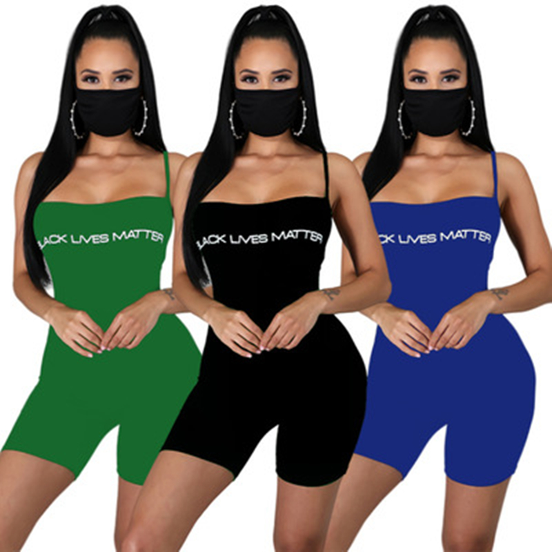 

Womens Letter Printing Rompers Fashion Trend Solid Color Sling Tops High Waist Skinny Shorts Designer Female Summer Slim Casual Jumpsuits HN006, Green