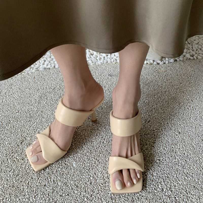 

ALLBITEFO Peep Toe Sandals Sheepskin Genuine Leather Women Slippers Summer Fashion Flip Flops High Heel Shoes Women Heels Shoes 210611, As picture
