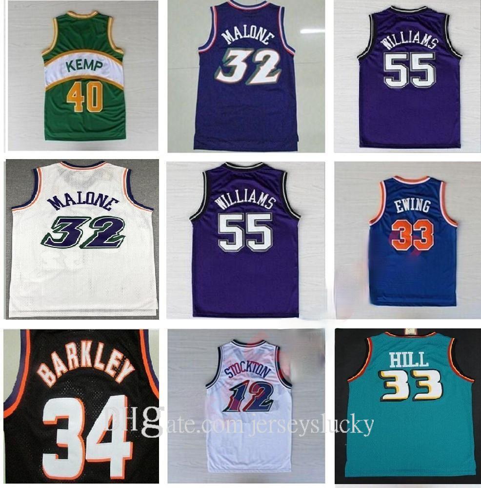 

Men Retro Garnett 33 Hill ason Stockton 32 Karl Malone Jason Williams Ewing Gary Payton Kemp Barkley Basketball Jerseys Size S-2XL, Black;red
