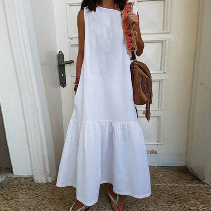

Womens Summer Sundress Plus Size Ruffle Dress 2021 ZANZEA Kaftan Sleeveless Long Maxi Vestidos Female Casual O Neck Beach Robe, Black