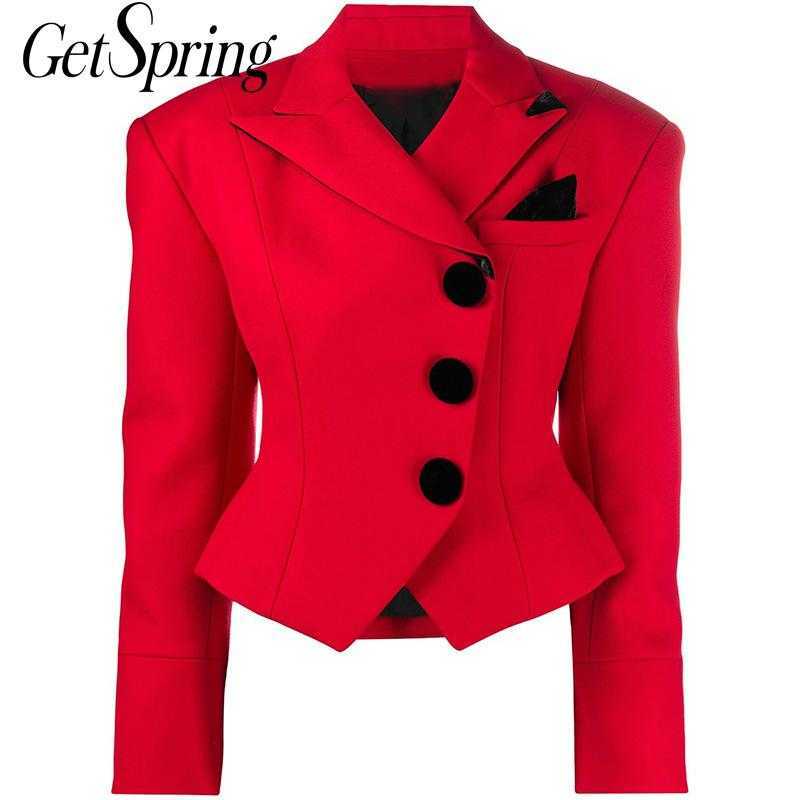 

Getspring Women Blazer Irregular Short Red Blazers Jackets Plus Size Vintage All Match Suit Coats Fashion 210601