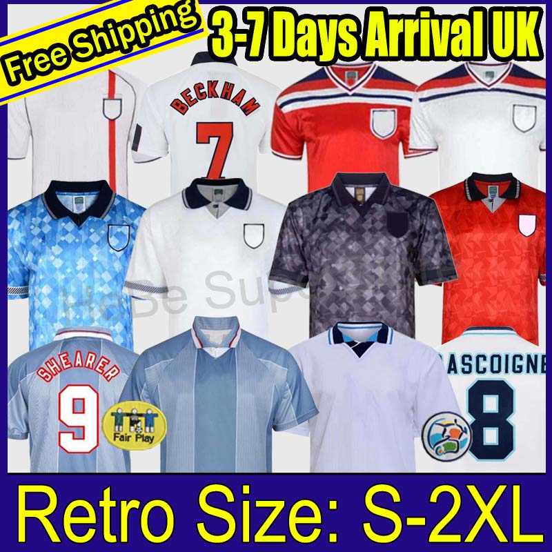 

1982 1994 1998 2002 1996 England soccer jerseys home away kits BECKHAM GASCOIGNE OWEN GERRARD Retro football shirt BARNES 1990 FOWLER HESKEY, 1998 away