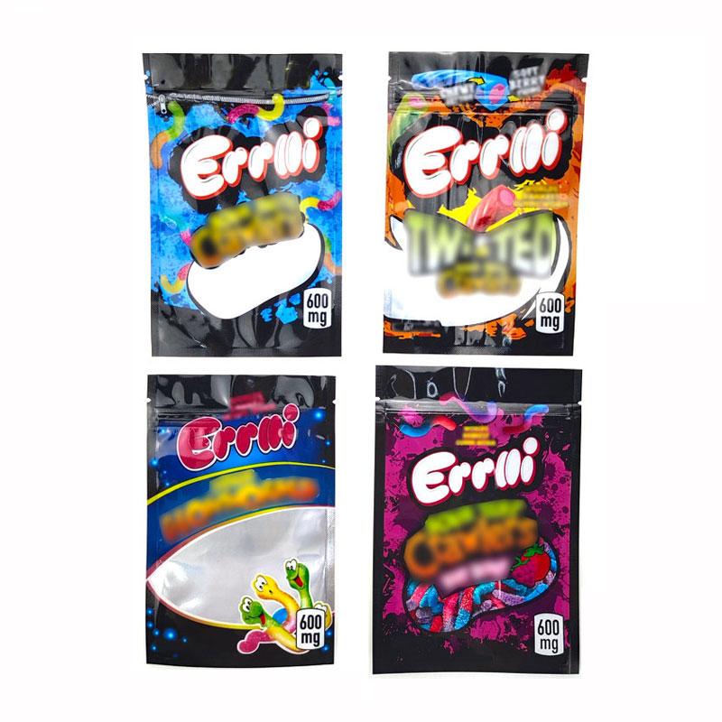 

2021 Empty 600mg ERRLLI edibles Gummies packaging bags candy gummy mylar bag zipper baggies