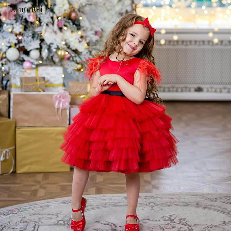 

Girl's Dresses Red Cute Flower Girl Tiered Skirt Knee Length Infant Birthday Dress Christmas Party, Red;yellow