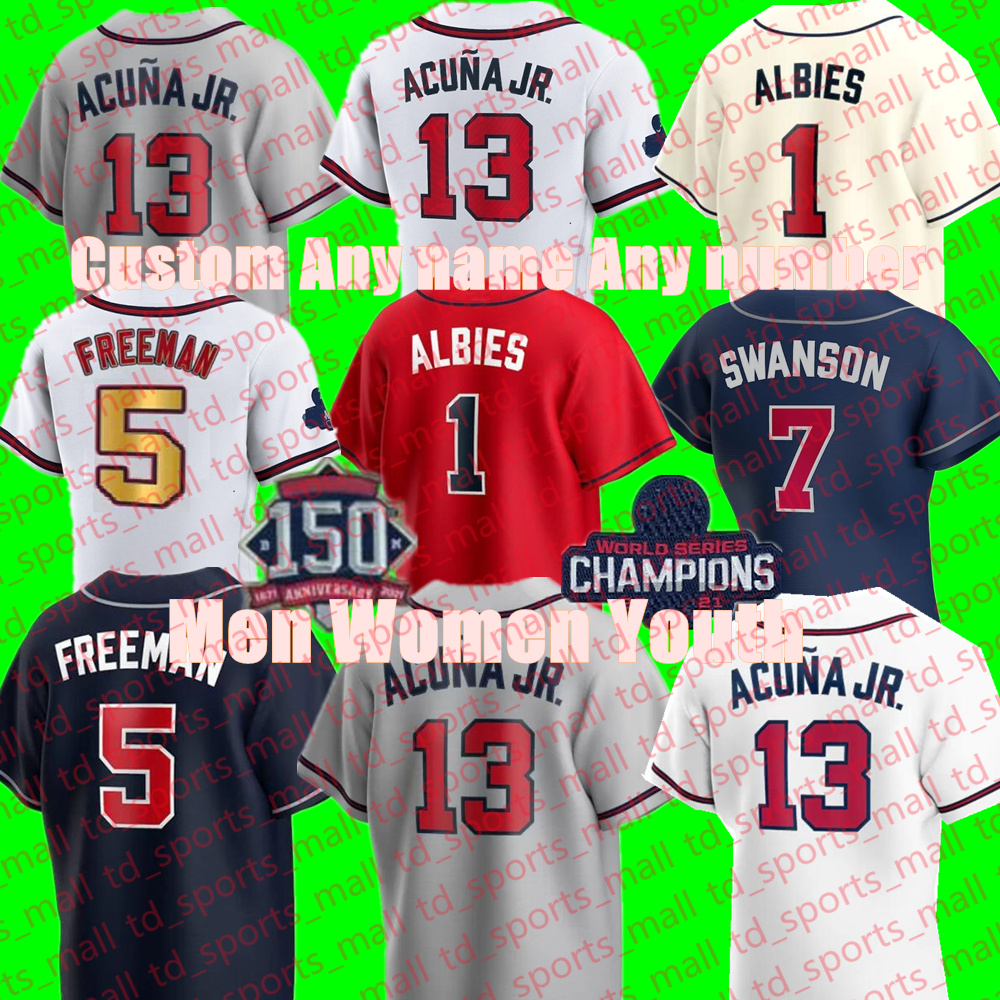 

NEW World Series Champions Baseball Jerseys 7 DANSBY SWANSON 13 RONALD ACUNA JR. 8 EDDIE ATLANTA ROSARIO 5 FREDDIE FREEMAN 27 AUSTIN BRAVES RILEY STITCHED SHIRT, As shown in illustration