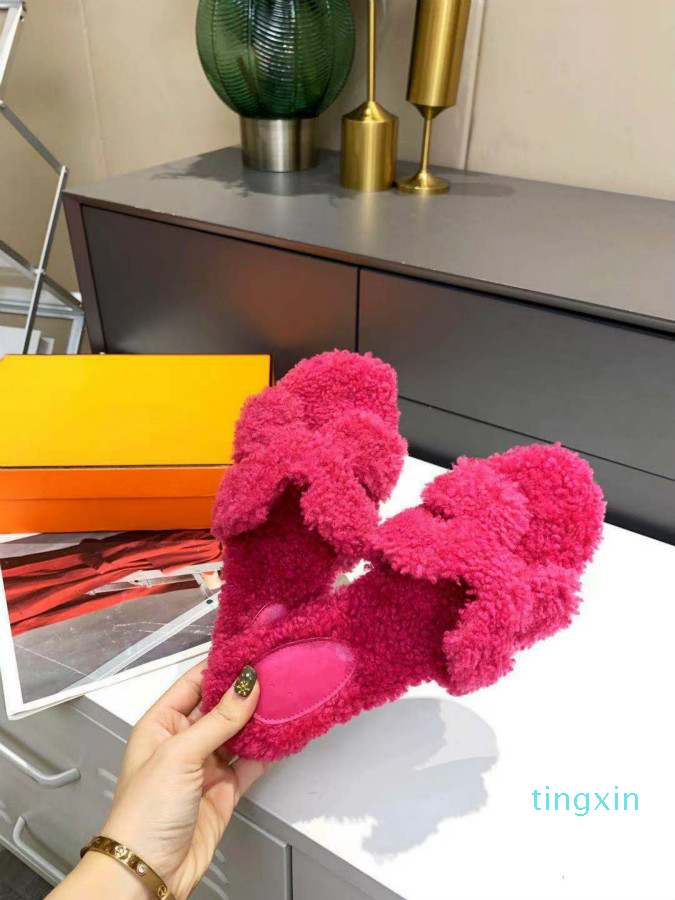 

Luxury Oran slippers slides sheep fur sandals classic autumn/winter indoor style size 35-42, Red