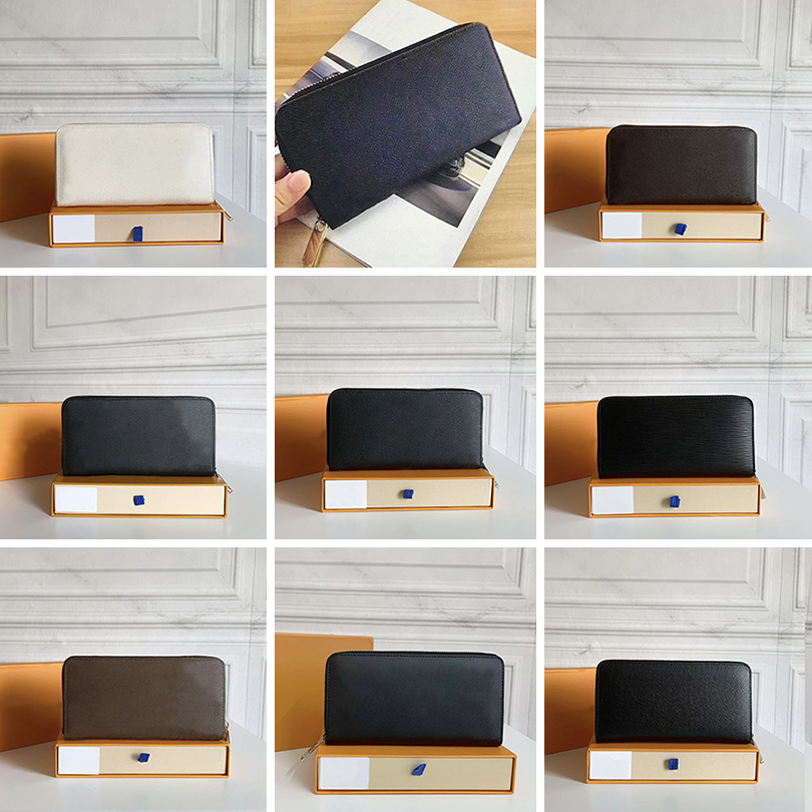 

TOP QUALITY long ZIPPY wallets woman classic zipper wallet designer purse fashion leather card holder coin purses women clutches bag with box, Black zig zag