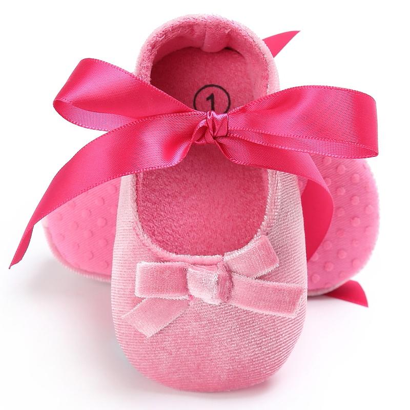 

First Walkers Born Baby Girls Princess Shoes Bow Silk Ribbon Soft Soled Footwear W