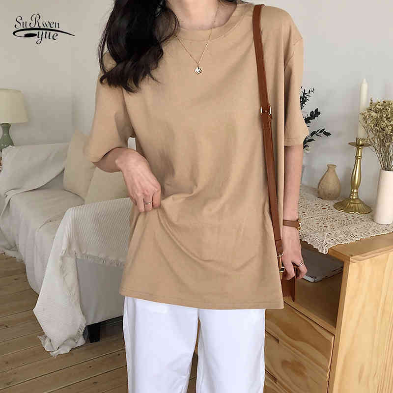 

Solid Plus Size Women T Shirt Basic Tops Summer Loose Oversize Clothes Casual Tshirt Ladies 9263 50 210521, White