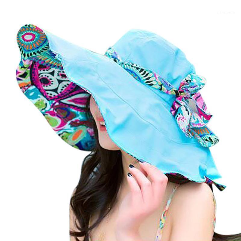 

Women's Beach Hats Caps 2022 Summer Fashion Foldable Floppy Sun Casual Ladies Big Brim Straw Hat Bowknot #T2P Wide, Blue;gray
