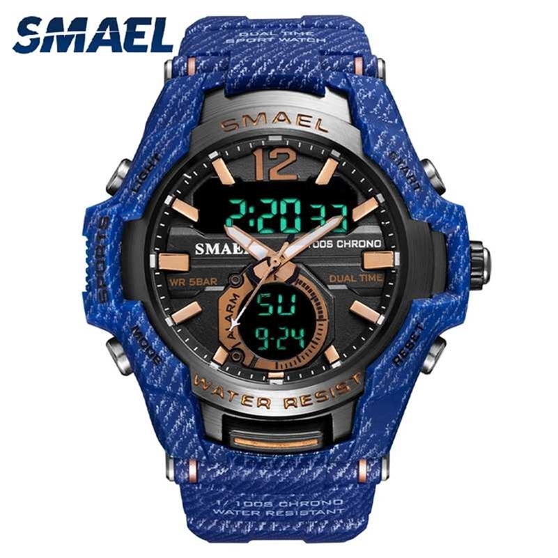 

Men Watches SMAEL Sport Waterproof 50M Wristwatch Relogio Masculino Militar 1805 Men's Clock Digital Military Army 220117, Denim-blue