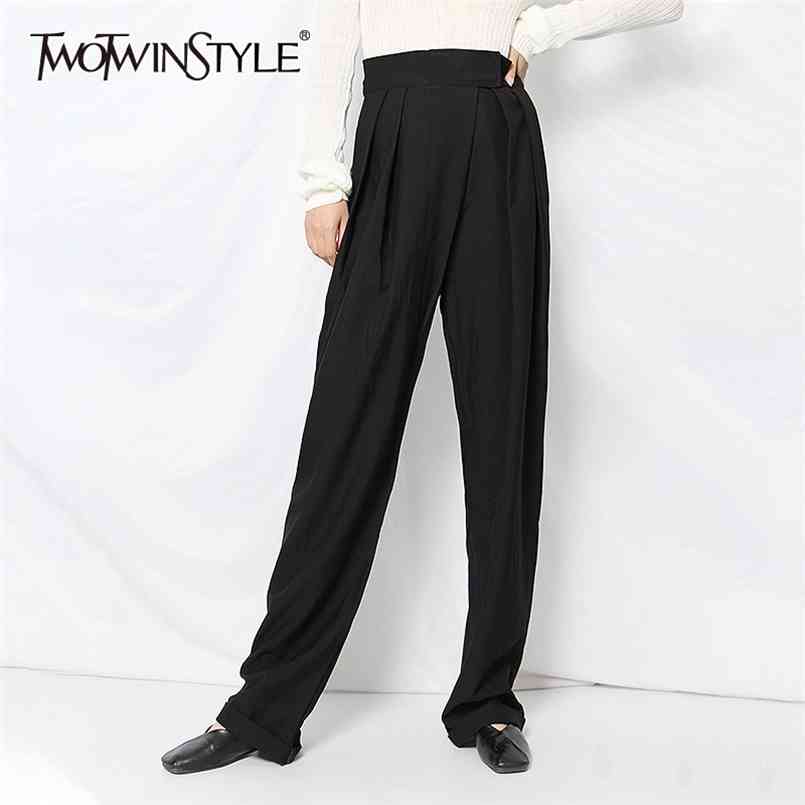

Casual Loose Black Solid Wide Leg Pants For Women High Waist Ruched Full Length Trousers Female Fall Fashion 210521, Coffee