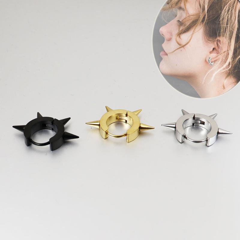 

Stud SaYao Pair Stainless Steel Huggie Punk Spike Earring Men Girl Ear Tragus Jewelry, Golden;silver