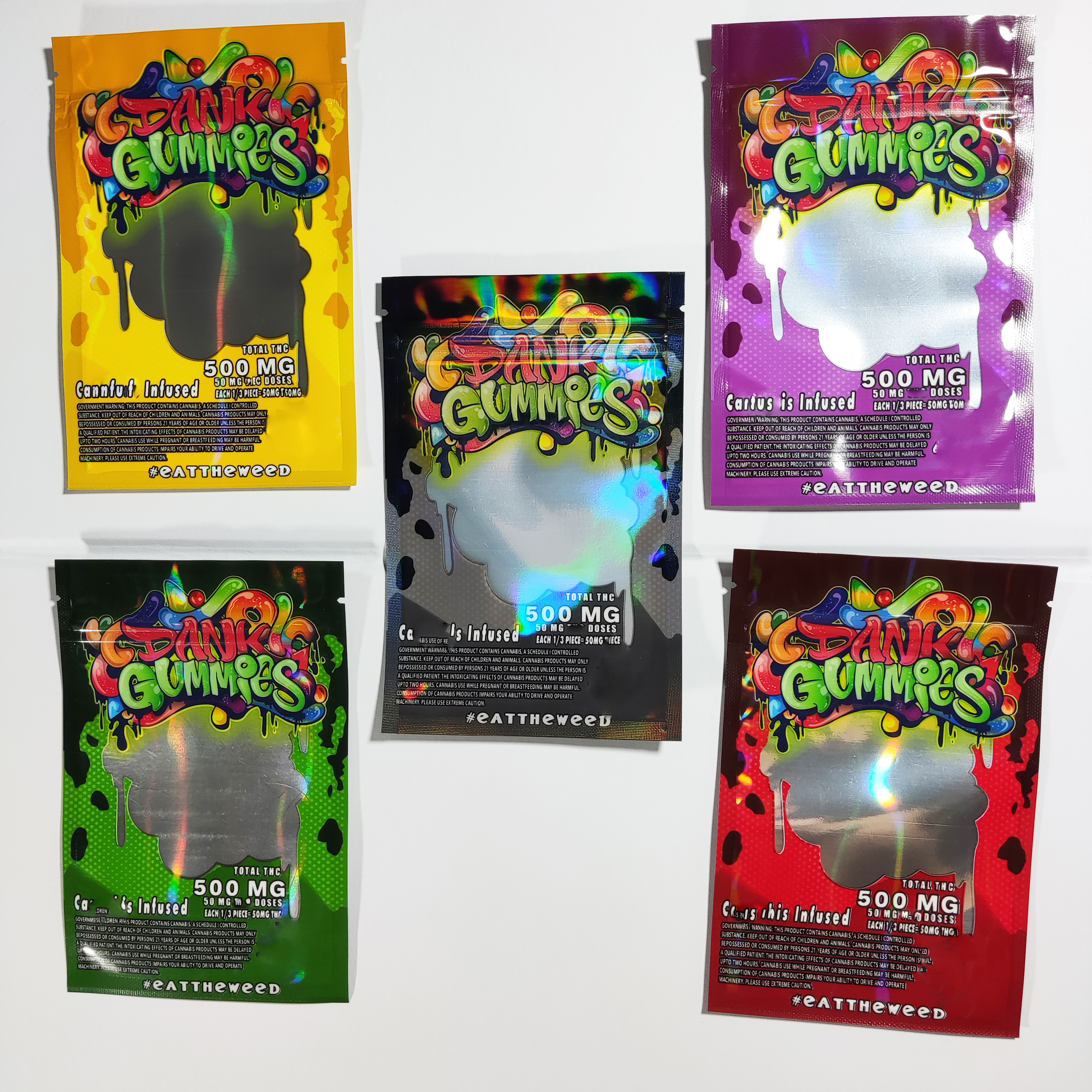 

whosale 6 types Dank Gummies Mylar Bag 500mg edibles packaging smell proof resealable zipper pouch packages dry Flower candy gummy bags