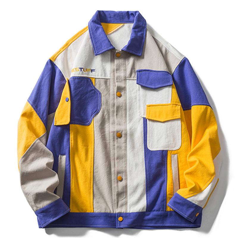 

Men' Jackets LACIBLE Coats Streetwear Hip Hop Harajuku Vintage Color Block Patchwork Multi Pockets Tops Hispter Urban Unisex, One
