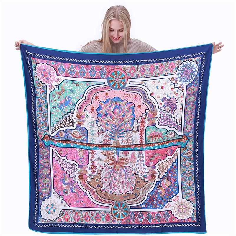 

Bandanas 100% Twill Silk Scarf Women Print Shawl Echarpe Fourlard Femme Square Scarves For Hijab Bufandas Mujer 130*130cm