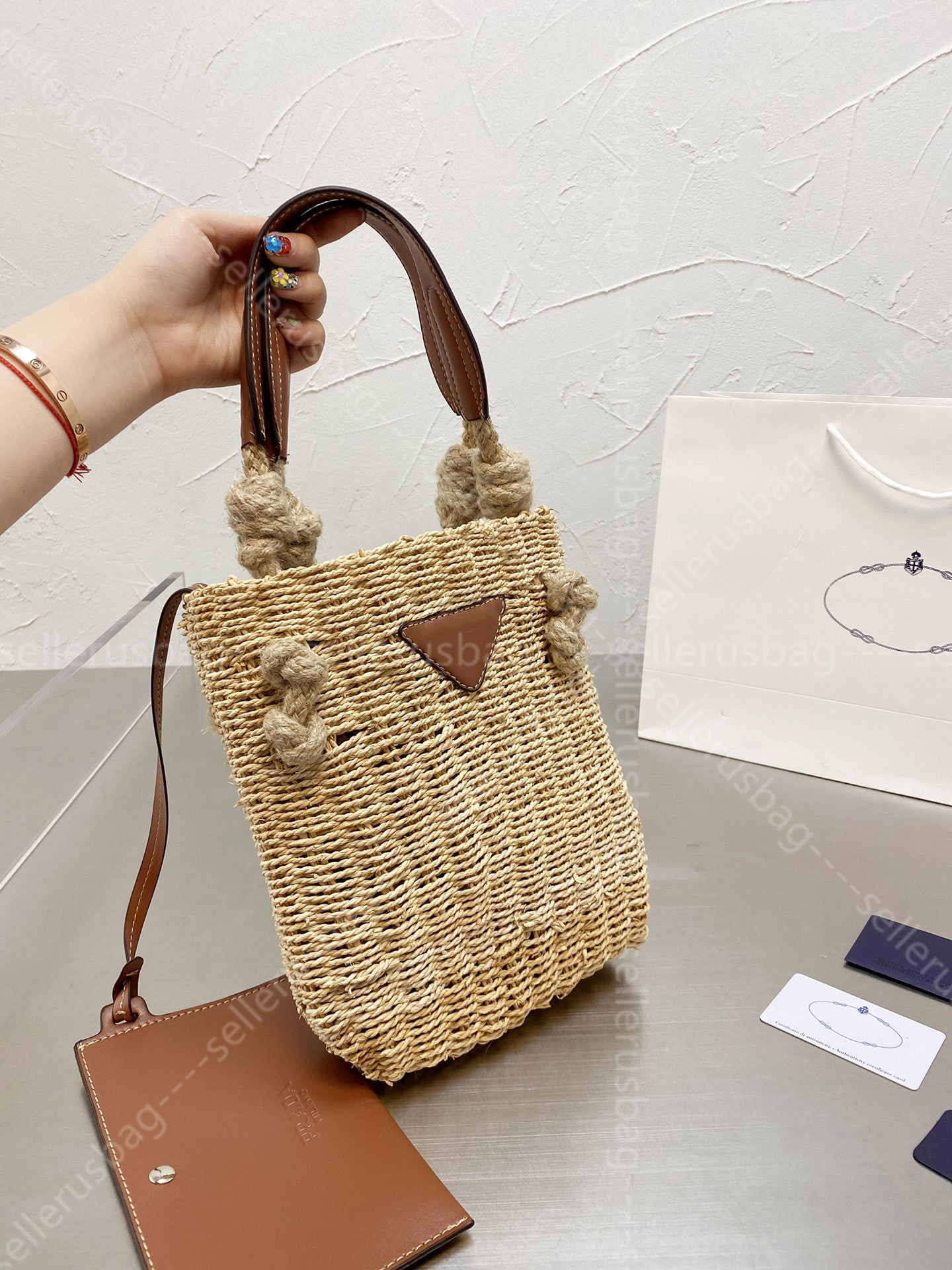

2021 New Summer Beach Straw Bags Casual Rattan Women Handbags Wicker Woven Female Totes Large Capacity Lady Buckets Bag Travel Purse, Extra cost