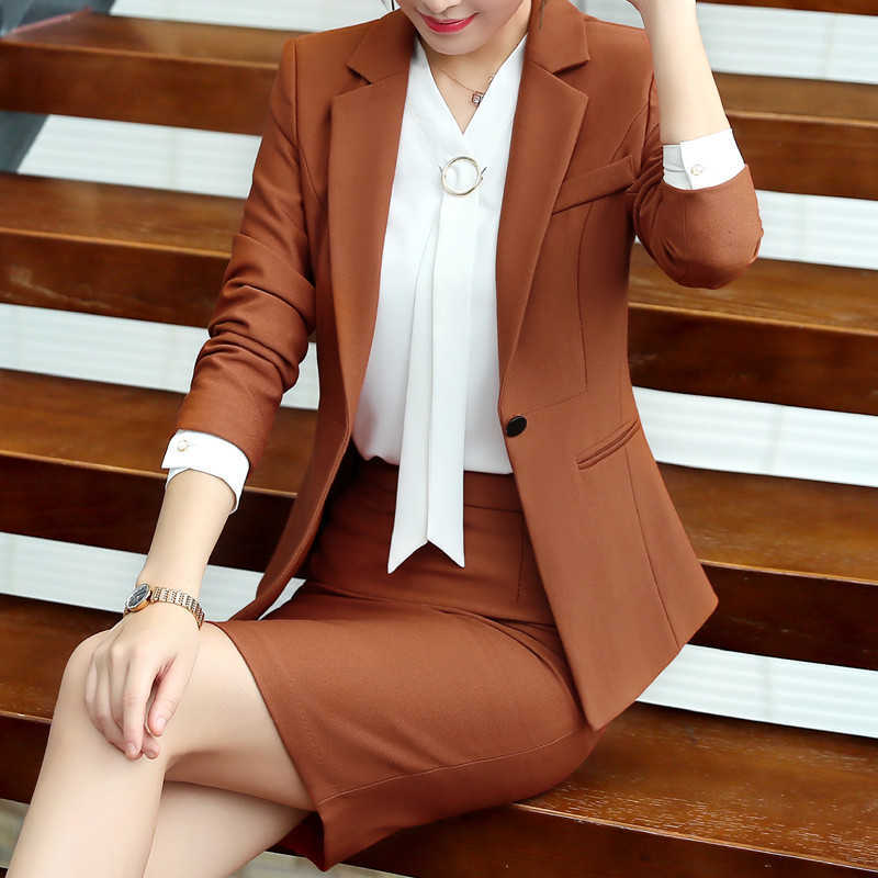 

Naviu Business Suit Women Autumn Winter Fashion Interview Formal Blazer and Skirt Office Plus Size Two Pieces Set 210604, Black coat and skirt