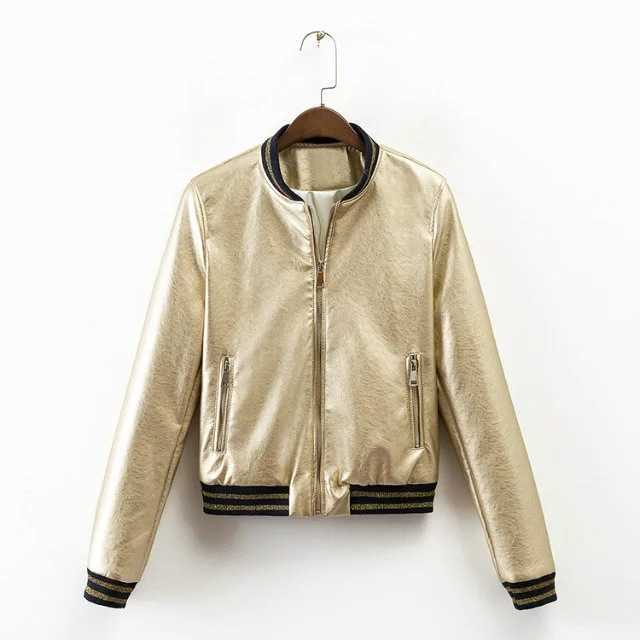 

XHXZ-70-9036 Europe fashion metal collar zipper leather flight baseball 211011, Gold