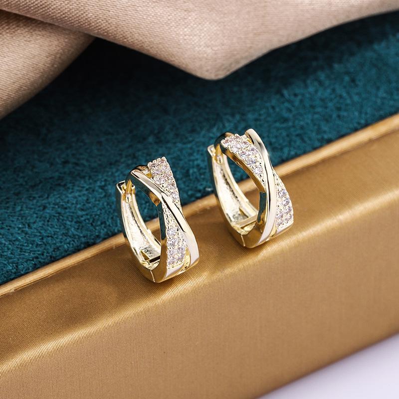 

Hoop & Huggie 2021 High Sense Gold Color Earrings For Women X Shaped Microscope Zircon Piercing Earing Korean Style Fashion Jewelry KCE012