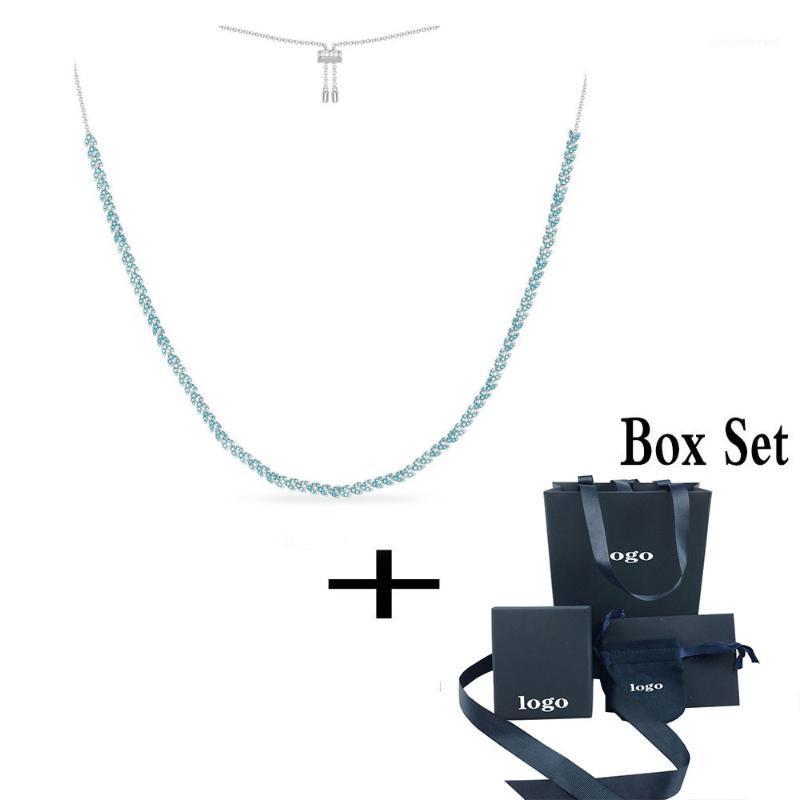 

Fashion Cyan Silver Long Chain Shiny Luxury Personality Charm Ladies Elegant Temperament Light Jewelry Chains