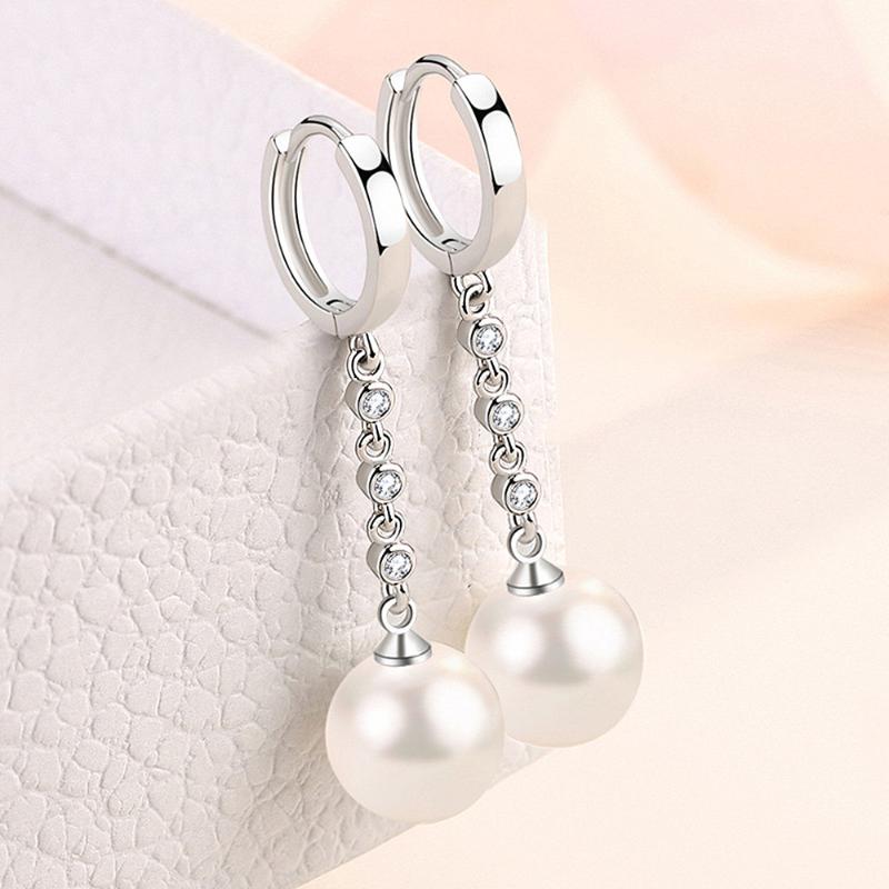 

Dangle & Chandelier Pearl Crystal Zircon Diamonds Gemstones Long Drop Earrings For Women White Gold Silver Color Jewelry Brincos