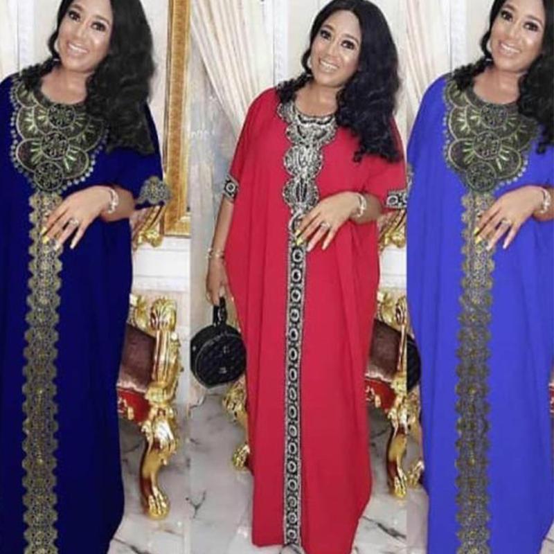 

Ethnic Clothing DOIB African Dresses For Women Round Neck Lace Patchwork Dashiki Clothes Abaya Dubai Muslim Long Dress Robe