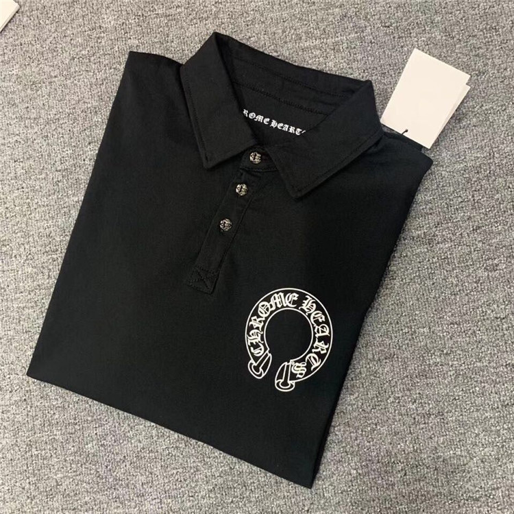 

chromeheart Women brand luxury croxin designer back letter Polo Lapel Unisex short sleeve T-shirt, White;black