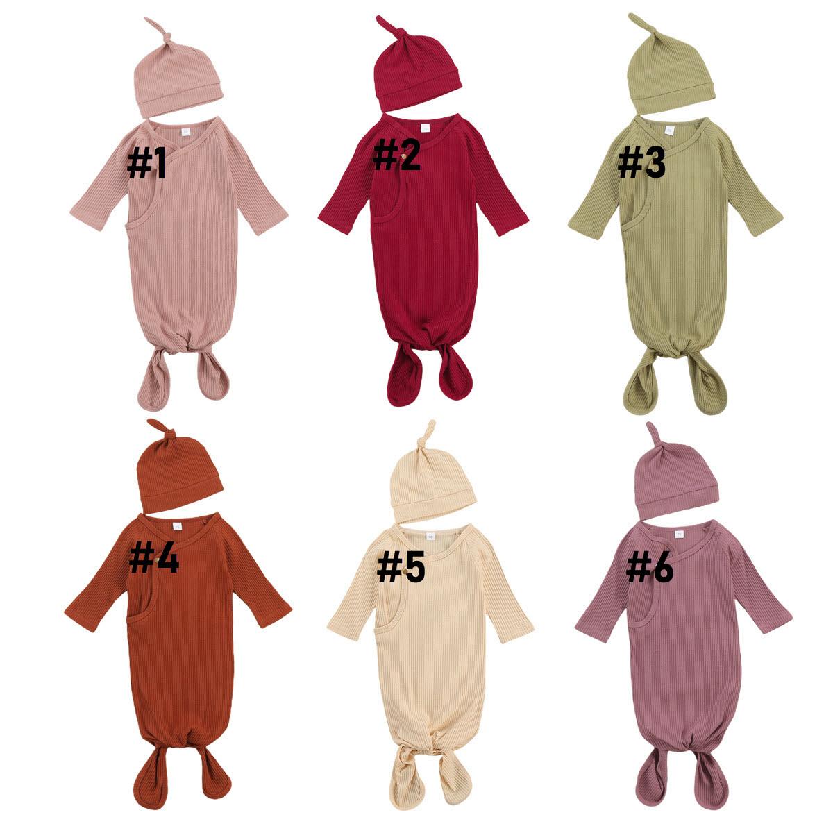 

Baby Solid Sleeping Bags Caps Sets Infants Long Sleeve Swaddling Newborn Cotton Blanket With Hat 2Pcs/Set, Mixed colors