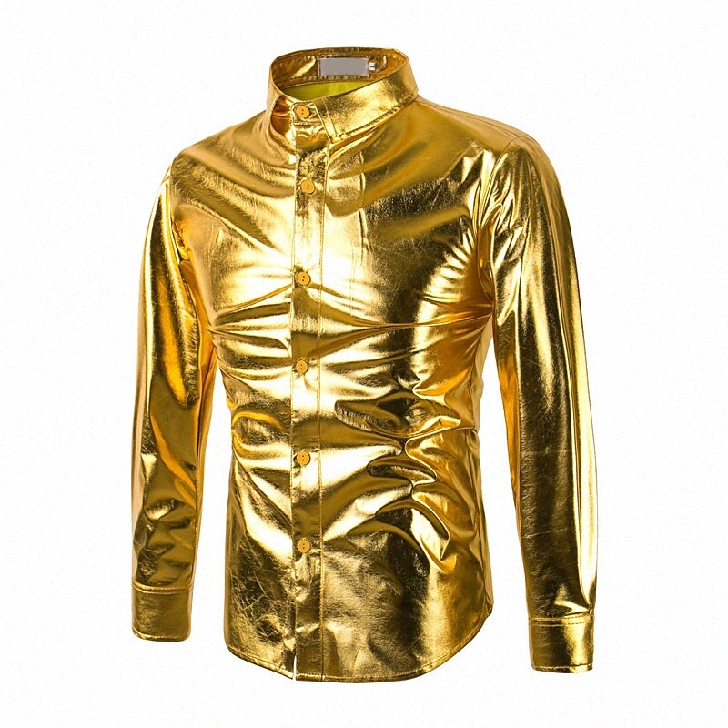 Men's Shirt Solid Colored Collar Standing Collar Party Club Basic Long Sleeve Slim Tops Luxury Sexy Punk & Gothic Black Silver Gold / Spring M6