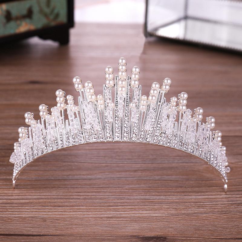 

Hair Clips & Barrettes Bridal Wedding Crown Silver Color Pearl Crystal Headdress Accessories Jewelry Handmade, Golden;silver