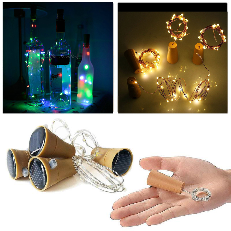 

10 LED Solar Wine Bottle Stopper Copper Fairy Strip Wire Outdoor Party Decoration Novelty Night Lamp DIY Cork Light String