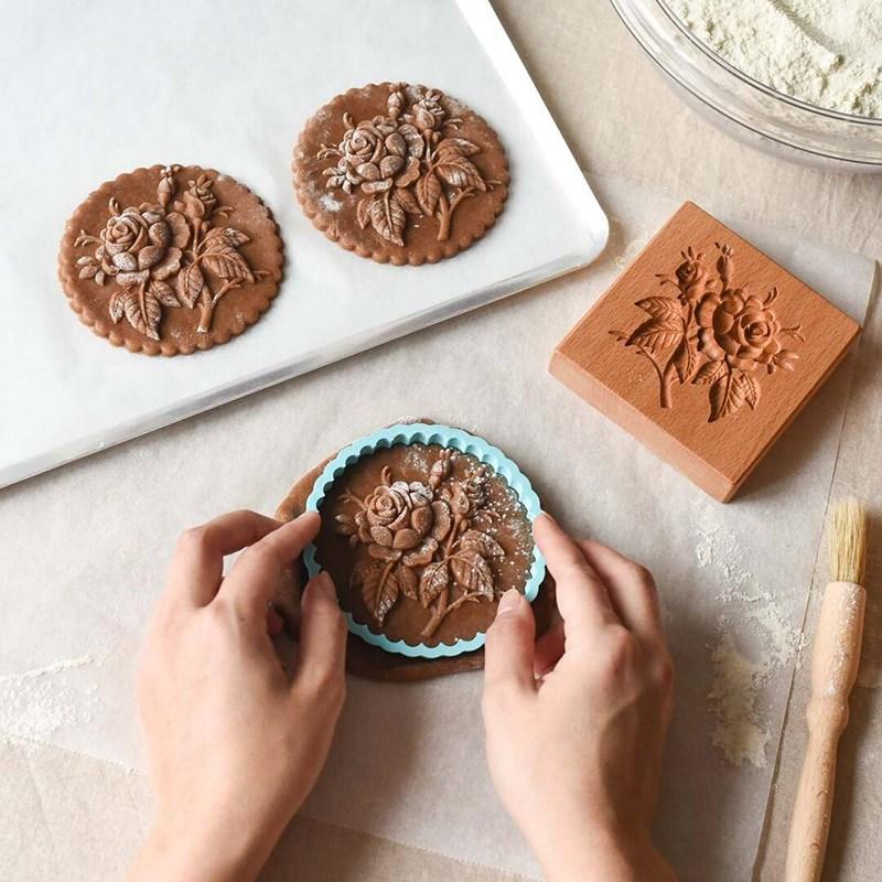 

Baking Moulds Wooden Cookie Cutters Mold Cute Rose Peony Shaped Biscuit Tool Pine Ball Press 3D Cake Embossing Bakeware DIY