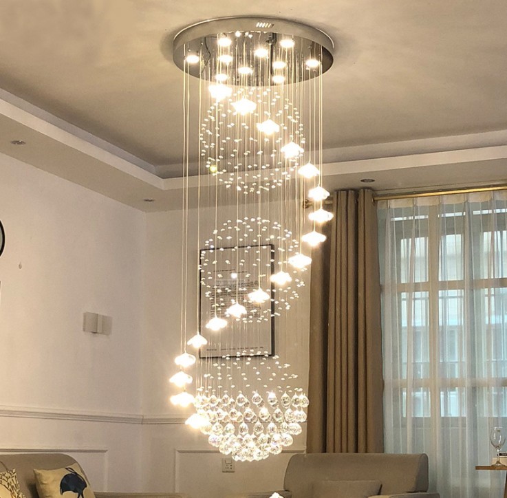 

Modern chandelier duplex building stairwell lamp villa loft simple and creative Nordic Spin long crystal lustre