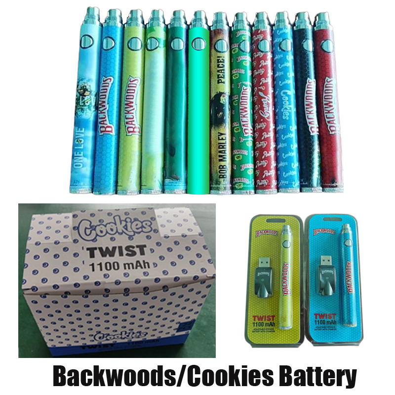 

Backwoods Cookies Runtz Battery Blister Kit Bottom Twist 1100mAh Variable Voltage Vape Pen 24 Pcs A Display Box For 510 Thread Thick Oil Cartridge Carts UPS