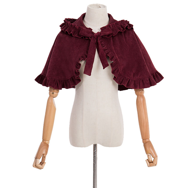 

Vintage Hood Wrap Cape Shawl Women Little Red Riding Hood Costume Lolita Short Bow Tie Mantle Caplet Fleece Coat For Girls Ladyg